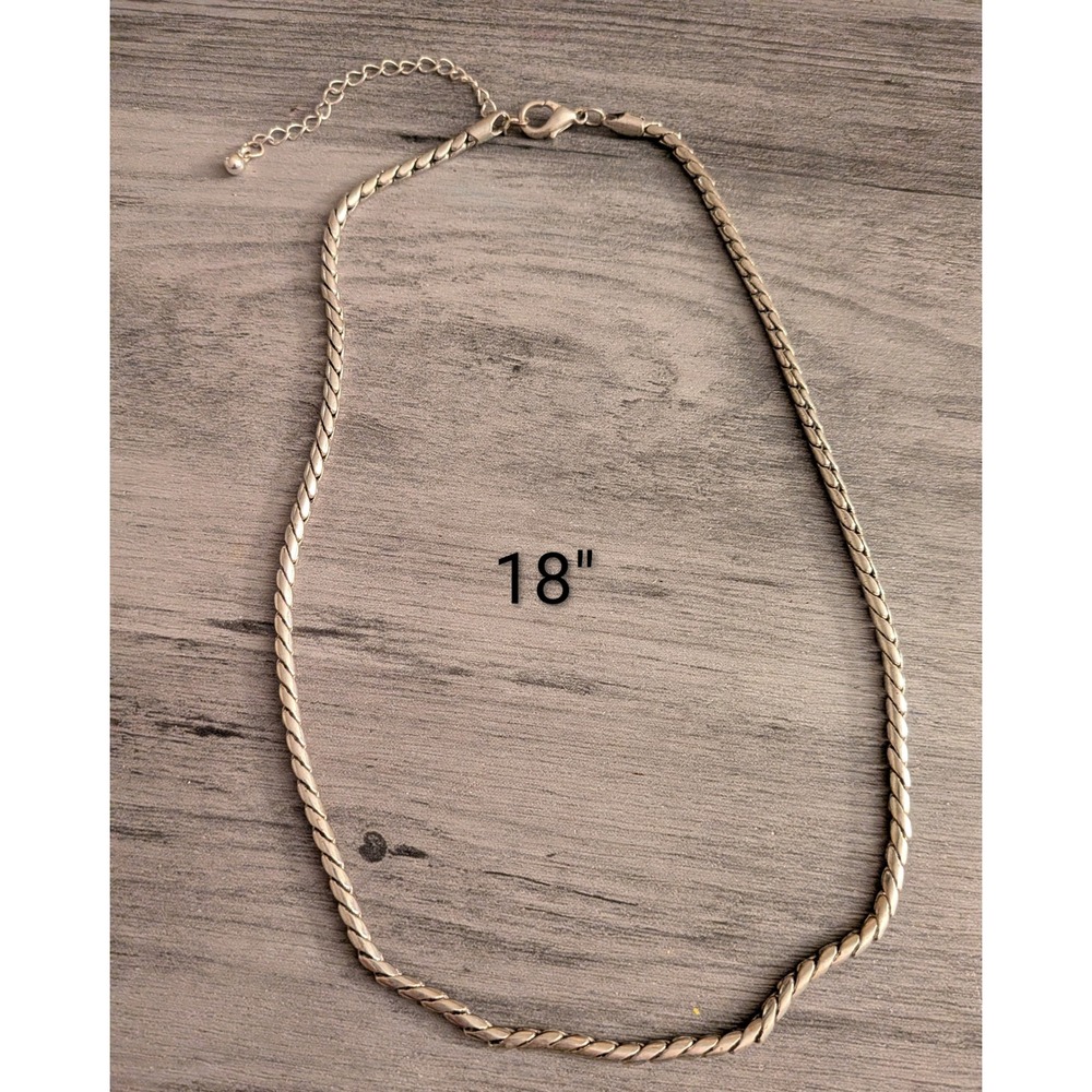 Mens Silver Tone Snake Chain Necklace 18 Inch Flat Link Minimalist Jewelry
